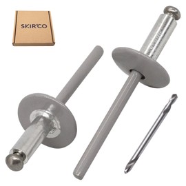SKIR'CO Pack of 50 Large Flange Aluminium Blind Rivets 4.8 x 14 mm Stainless Steel Mandrel RAL 7036 Platinum Grey (Includes Drill)