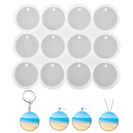 Qianyu 12-Cavity Circle Silicone Mold Set with Hole Large Size Drilled Round Earring Pendant Ornament Casting Mold Shiny Flat Circle Keychain Molds for DIY Crafts Making Wall Hanging Home Deco Pet Tag