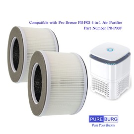 PUREBURG 2-Pack Replacement 3-Stage HEPA Filters Compatible with Pro Breeze PB-P03 4-in-1 Air Purifier, Part Number PB-P03F
