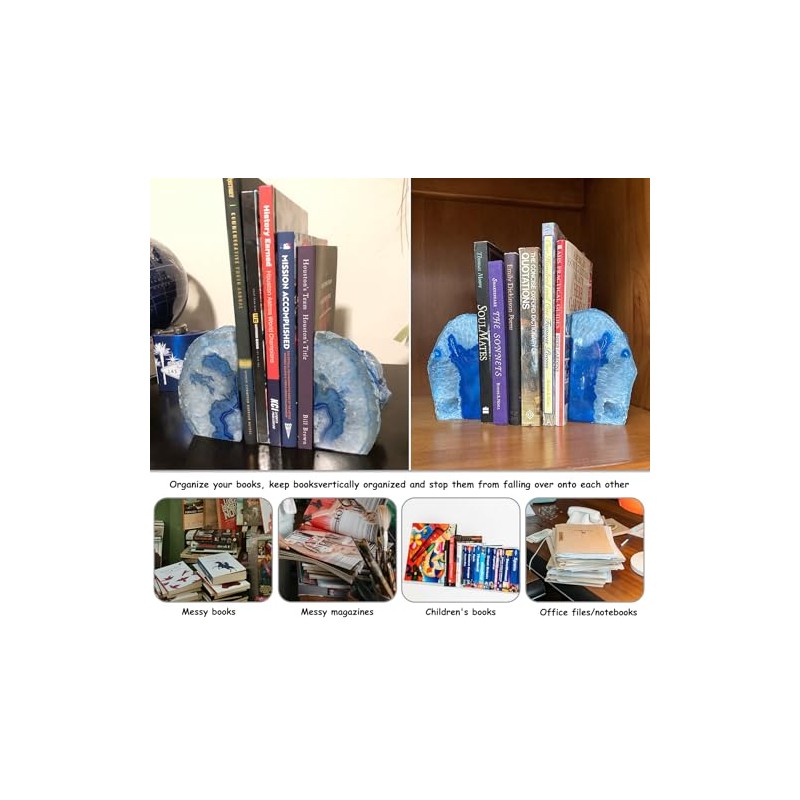 (1.4-1.8kg, Blue) - Decorative Bookends Agate Book Holder for Office