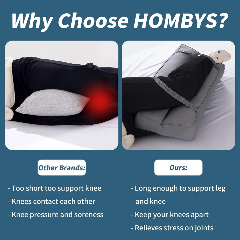 HOMBYS Knee Pillow for Side Sleepers with Elastic Straps, 4"
