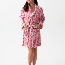 Edhomenn Women Christmas Plush Robe Cute Candy Stripe Print Kimono Robe Long Sleeve Lapel Tie-up Sleepwear Loungewear (Pink Candy, L)