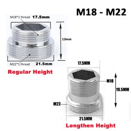 Brass Faucet Adapter, 22mm Male Thread to 18mm Male Thread Tap Joint Connector Faucet Water Purifier Aerator Adapter (Height 13mm)