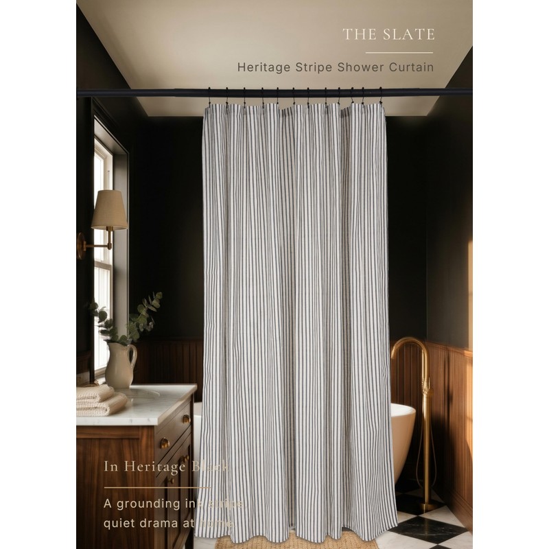 CasaTena Farmhouse Striped Shower Curtain - 72x72 Inches, Linen Blend