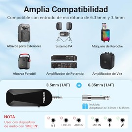 TONOR Auriculares con Micrófono Inalámbrico, Sistema de Auriculares con Micrófono UHF, Micrófono de Mano 2 en 1, Micrófono Inalámbrico con 20 Canales,