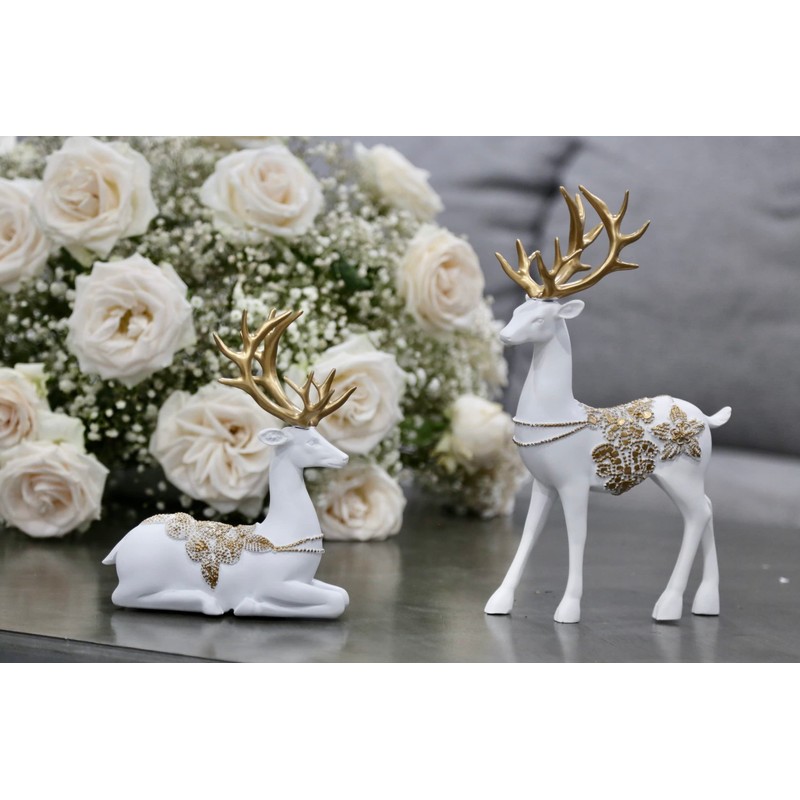 2 Pieces Elegant Christmas Reindeer Resin Statues for Home Decoration