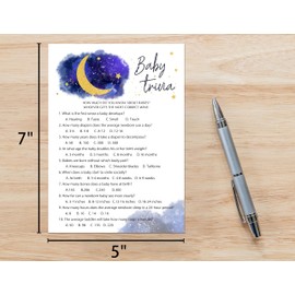 Baby Shower Games For Boy Girl, Over The Moon Baby Trivia Baby Shower Game, Blue Twinkle Twinkle Little Star Baby Shower Games, Gender Reveal Games, 25 Cards (Moonstar002)