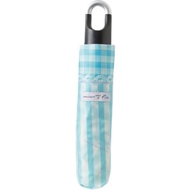 Miyajima Folding Umbrella, 19.7 inches (50 cm), Gingham Stripe with Carabiner, Sky