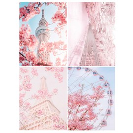 DCIDBEI 30 x 40 cm 5D 4 Pieces Diamond Painting Pink Landscape, Round Diamond Embroidery Peach Blossom, Crafts, Painting & Crafts, Crystal, Diamond Art/Gift for Friends/Decoration Wall House