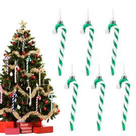 13cm Green White Candy Cane Christmas Decorations,6pcs Christmas Glitter Candy Cane,Xmas Tree Pendant Hanging Ornaments Plastic Candy Cane for Christmas Tree Decorations,Holiday New Year Party Decor