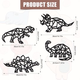 Dinosaur Wall Decor, 4pcs Dino Room Wall Decor Wooden Bathroom Decoration Wall Art Decor for Boys Girls Bedroom Nursery Room Living Room (Black)