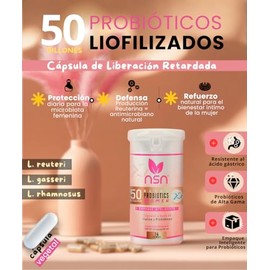 NSN | Probióticos de Alta Gama para Mujer | Formulado por la Dra. Friné Velázquez | Soporte Femenino - L. reuteri, L. gasseri, L. rhamnosus| 50 Billon