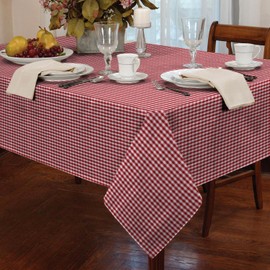 Gingham Check Tablecloth Dining Room or Kitchen Table Linen 72” Round (Red)