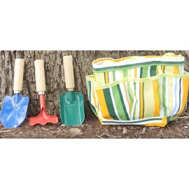 G & F 10012 JustForKids Kids Garden Tools Set with Tote hand rake shovel trowel