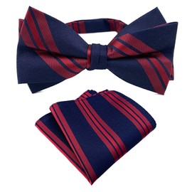 Secdtie Men Navy Blue and Red Adjustable Bow Tie Pocket Square Set Cravat Formal Tuxedo Wedding