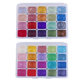 40 Colors Mini Forestry Shifting Watercolor Painting Set, Shimmer Metallic & Glitter Watercolor Solid Paints for Artists Students Teachers Kids Adults, Breeze & Luoshen Style