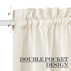 NICETOWN Natural Linen Door Curtains French for Glass Door Window Sidelight Curtains for Front Door Cafe Sheer Drapes Light Filtering Rod Pocket Door Blinds for Bathroom Kitchen, 1 Panel, 26W x 50L