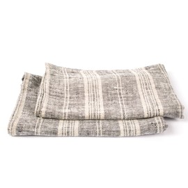Set of 2 Tea Towels Black Multi Striped Linen