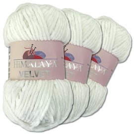 Wohnkult Himalaya 3 x 100 g Velvet Dolphin Wool 40 Colours to Choose From Chenille Knitting Yarn Fluffy Wool Shiny Accessory Clothing Blankets (90063 | White)