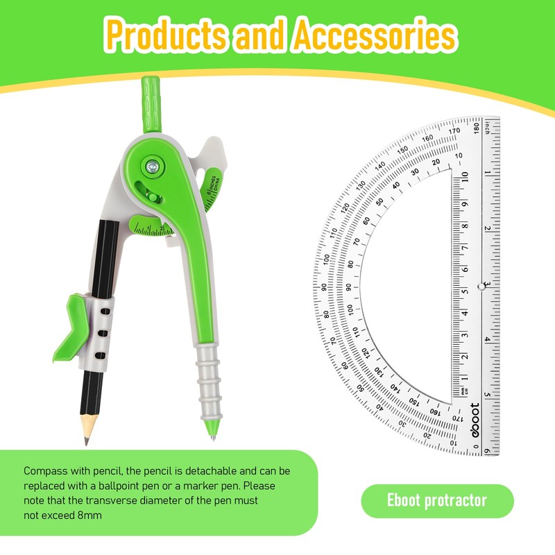 EBOOT Student Geometry Math Set, Drawing Compass and 6 Inch