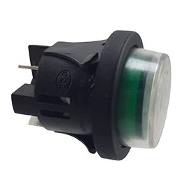 Pressure Switch PS18-16 with Waterproof Cover, Installation Diameter 25 mm, 250 V, 16 A, Green, Illuminated Push-On Push-AUS, Flat Connector 6.3 mm