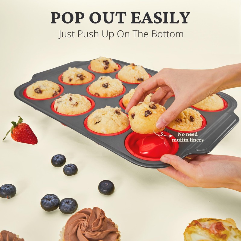 BRONYPRO Silicone Muffin Pan with Metal Frame, Egg Bite Maker