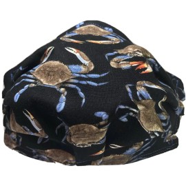 Handmade Blue Crabs On Black / Blue Back Face Mask Triple Layer Double Wire Full  Fitted