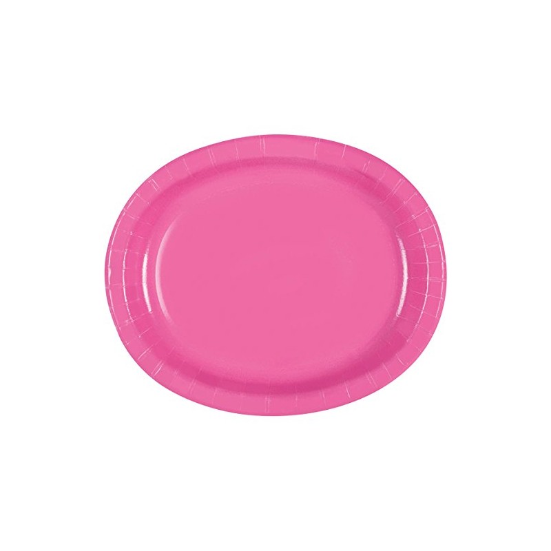 Hot Pink Solid Oval Plates - (Pack of 8) -