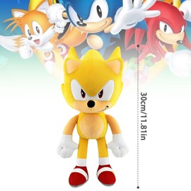S-onic Tails Cuddly Toy, 30 cm S-onic Plush Figure, Children's S-onic Plush Dolls, Cartoon Anime S-onic Toy Plush, S-onic Knuckles Plush Toy, Stuffed Plush for Girls Boys Birthdays, Gold