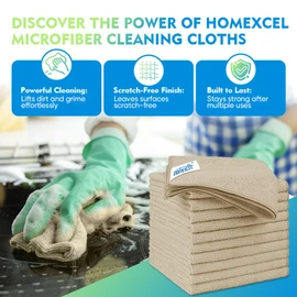 HOMEXCEL Brown Microfiber Cleaning Cloth 12 Pack, 12.5 x 12.5 inch Microfiber Towels for Cars, Ultra Absorbent Car Washing Cloth, Lint Free Streak Free Cleaning Rags for Car, Kitchen, and Window