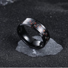 King Will GENTLEMAN 8mm Black and Red Carbon Fiber Inlay Tungsten Carbide Ring Engagement Wedding Band(9.5)