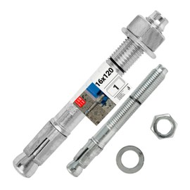 Bolt Anchor 16 x 120 mm Galvanised Steel Including Nut and Washer for Concrete, Pergola, Fence, Gate Attachment