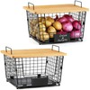 2 Set XXL Stackable Wire Basket with Bamboo Tops &