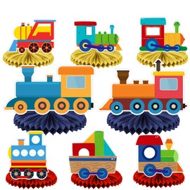 Steam Train Honeycomb Centerpieces Railroad Railway Crossing Transportation Rhyming Story Theme Decor for Boys Girls High Chair 1st Birthday Party Supplies Baby Shower Decorations Photo Booth Props