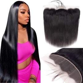 Lace Frontal 13x4 Straight HD Lace Frontal Transparent Lace Closure Human Hair Frontal Closure Pre Plucked with Natural Hairline Ear to Ear Natural Color Brazilian Hair for Women 20 Inch