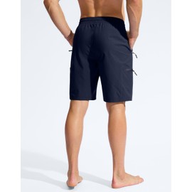 Men's Swim Trunks 9" Quick Dry Beach Shorts with 4 Zipper Pockets Board Shorts Bathing Suit Men - No Mesh Liner, Navy, Large