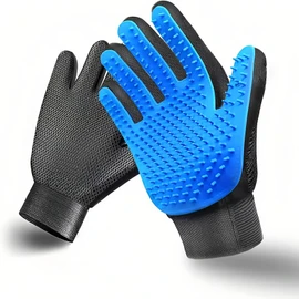 NVNAN Pet Hair Removal glove-Massage Grooming Gloves Brush for Pet-Perfect For Dogs & Cats with Long & Short Fur - 1 Pair (Both-Hands), Blue