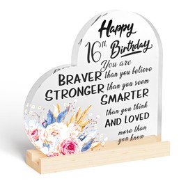 SZXYCZL 16 Year Old Girl Birthday Gifts Heart Shaped Acrylic Gifts Plaque 16th Birthday Gifts For Sister Daughter Keepsake Plaque Ornament Sign Happy Birthday Gifts