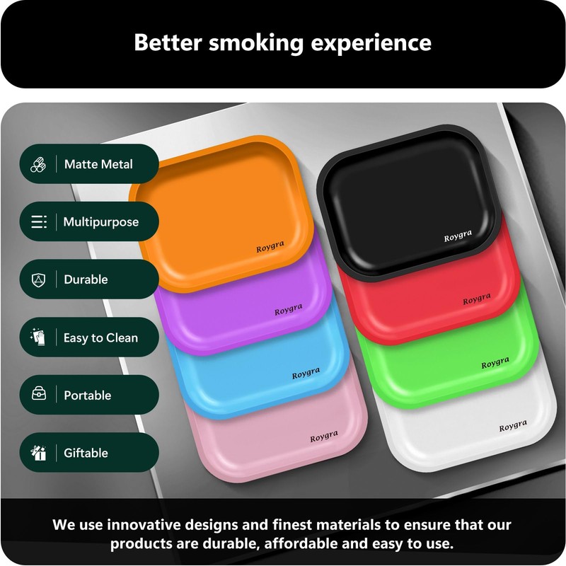 roygra Rolling Tray, Matte Metal Decorative Tray (Orange, Medium -