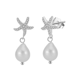 VONALA Silver Starfish Pearl Drop Earrings 925 Sterling Silver Beach Earrings Pearl Dangle Earrings Ocean Jewelry Gifts for Women