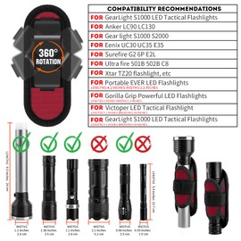 IronSeals 360° Rotatable Clip LED Flashlight Torch Holder Stretchable Adjustable Flashlight Torch Holster Holder Belt Case Pouch