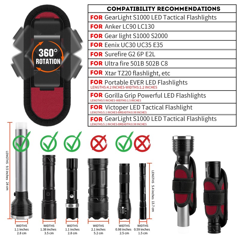 IronSeals 360° Rotatable Clip LED Flashlight Torch Holder Stretchable Adjustable
