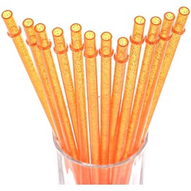 DAKOUFISH BPA-Free 12 Piece 9 Inch Reusable Clear Plastic Glitter Sparkle Drinking Straw Plus one Cleaning Brush (Orange,9inch)