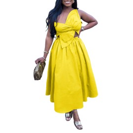 Summer Dresses for Women 2025 Club Outfits Spaghetti Strap Smocked Dress Casual Dresses for Women One Shoulder Yellow XL