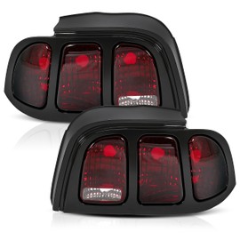 HECASA Tail Lights Assembly Compatible with 1996-1998 Ford Mustang Replacement for FO2800142 FO2801142 Halogen Rear Brake Tail Lamps Red Lens Black Housing Driver & Passenger Side