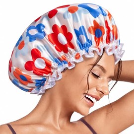 Aquior Gorro Ducha Grande Reutilizable Impermeable Mujer Todo Tipo Cabello Mujeres Hombres Niños Flor