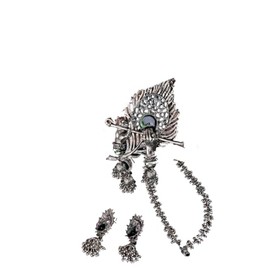 ONE SKY SHOP Oxidised Silver Plated Krishna Flute Necklace with Matching Earing Alloy Choker Necklace for Women