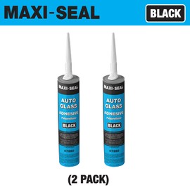 Maxi-Seal Black Polyurethane Windshield Adhesive with Fast Curing Non-sag Formula - 10.5oz Tube + ﻿Applicator Tip﻿ - High Bond Strength Window Sealant - Weather Resistant Auto Glass Adhesive (2 Pack)