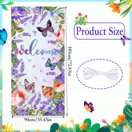 Spring Decoration Door, Door Decoration Spring with Flowers Butterflies, Door Cover Spring, Spring Banner, 185 x 90 cm, Spring Decoration for Easter, Baby Shower, Spring Party (Purple)