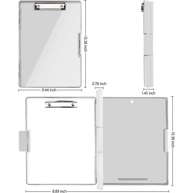 A4 Clipboard with Storage Compartment, 2 Storage and Side Opening